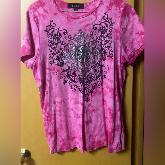 Bright pink tyedye fitted tee - Picture 1 of 4